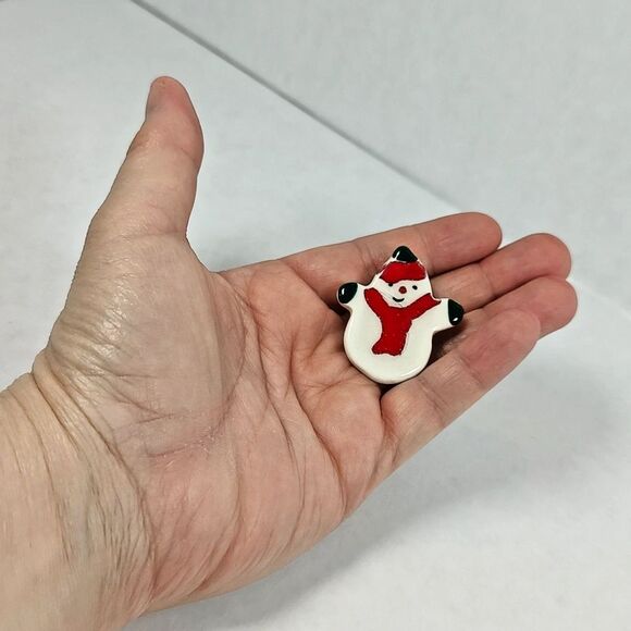 Lot of 4 Christmas Brooches Santa Claus Snowman Poinsettia Christmas Tree Used - Picture 7 of 13